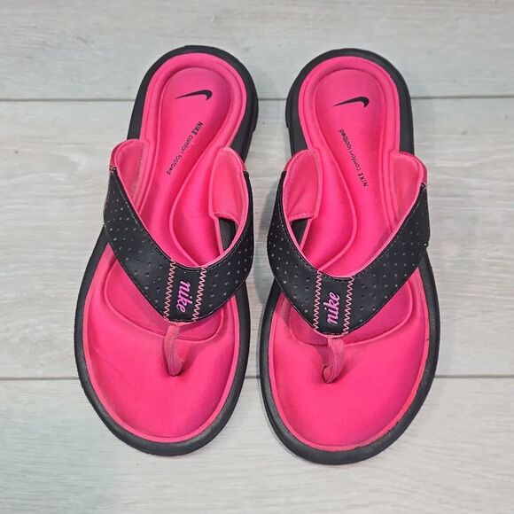 Nike Comfort Footbed Women's Pink&  Black Thong Sandals Flats Shoes Sz 6 - Picture 3 of 12